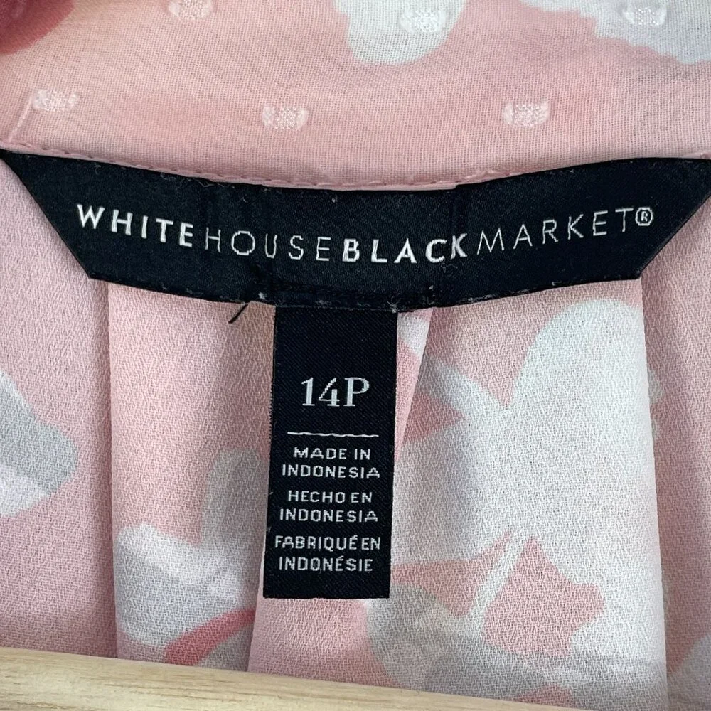 White House Black Market Womens 14‎ Petite Floral Blouse Long Sleeve V Neck Pink